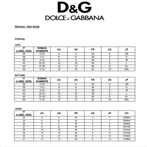 dolce gabbana jeans size chart.